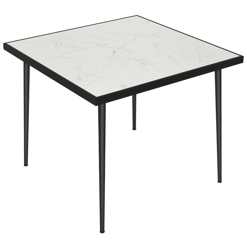 Outdoor Dining Table for 4 with Marble Effect Tempered Glass Top White