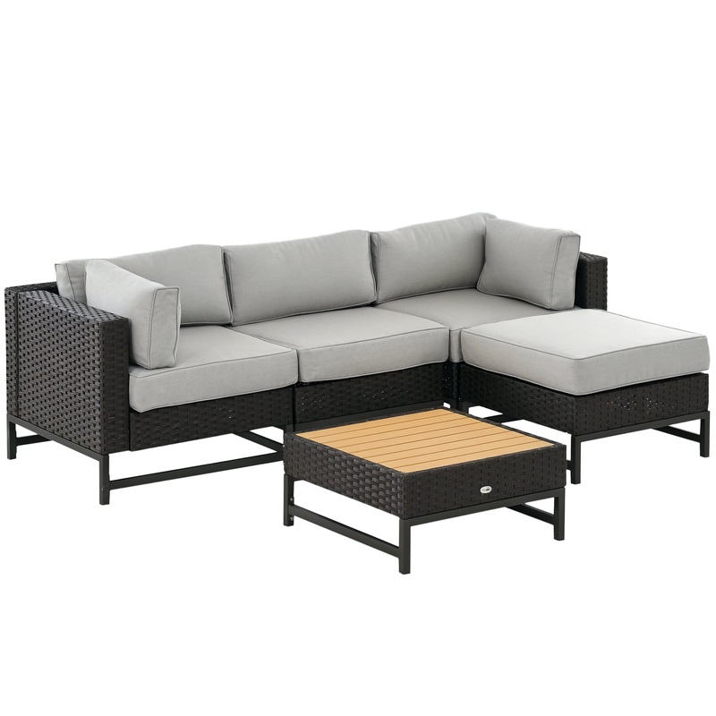 Rattan Corner Sofa, Rattan Garden Furniture Wood Grain Plastic Table
