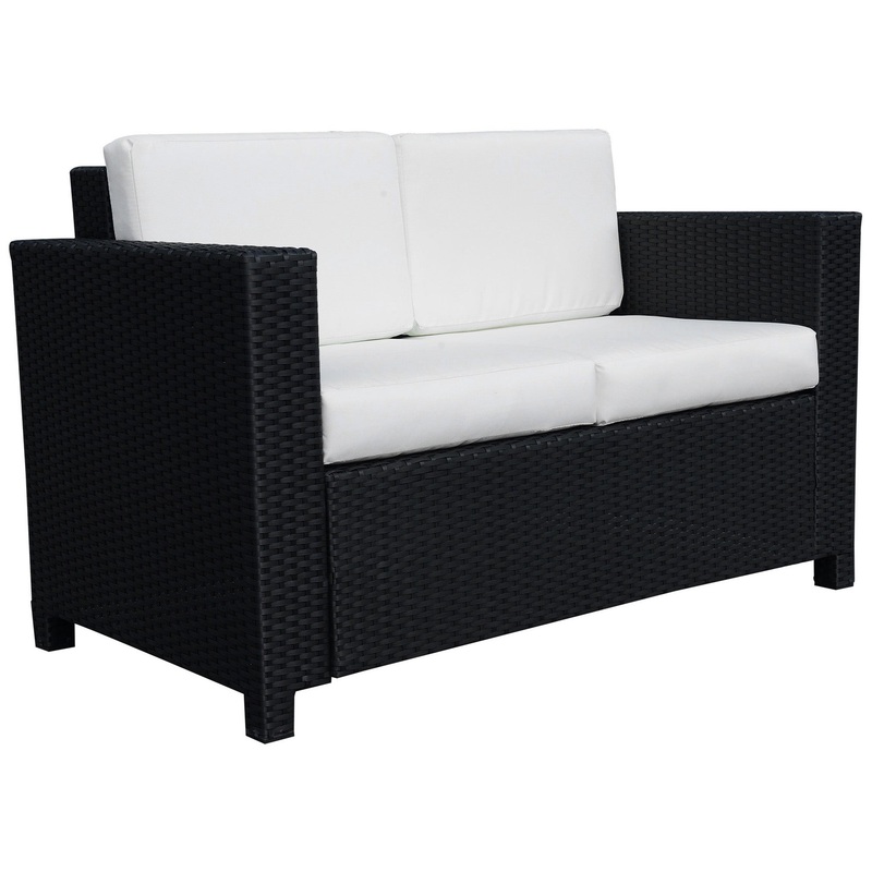 Rattan Wicker 2-seat Loveseat Padded Garden Furniture Black