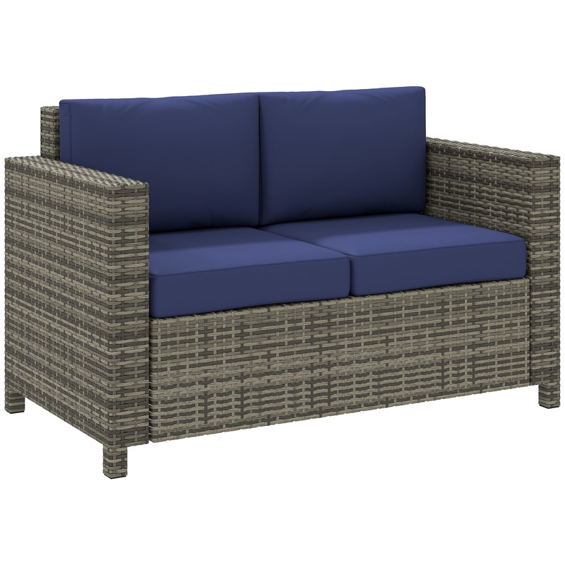 Rattan Wicker 2-seat  Loveseat Padded Garden Furniture Blue