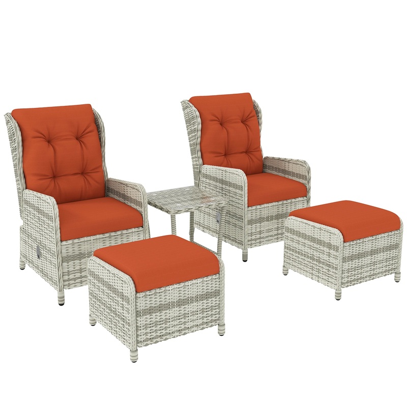 Recliner Rattan Garden Furniture w/ Two-tier Table, Orange