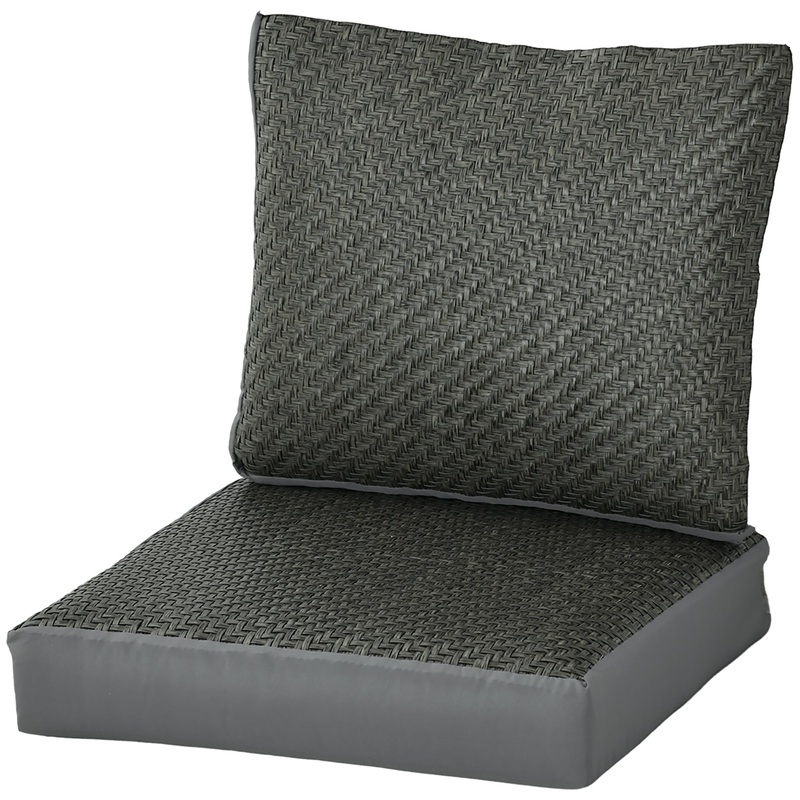 Set of 2 Outdoor Seat Cushion with Fabric and PE Rattan Cover, Grey