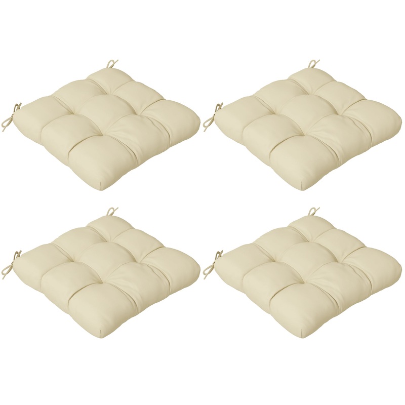 Set of 4 Outdoor Seat Cushion with Ties, for Garden Furniture, Beige