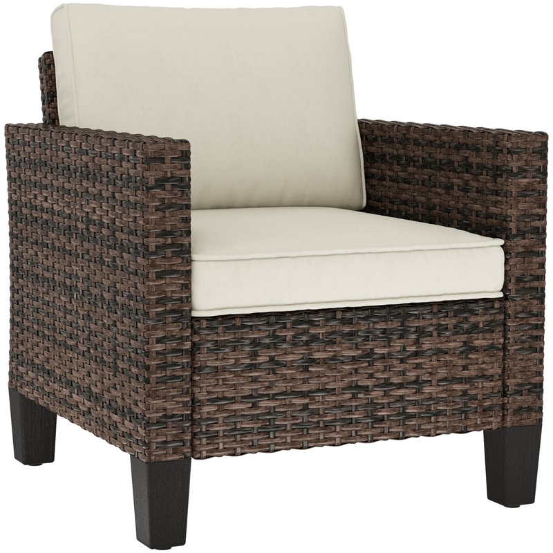 Single Rattan Chair, Garden Armchair with Cushions, Brown