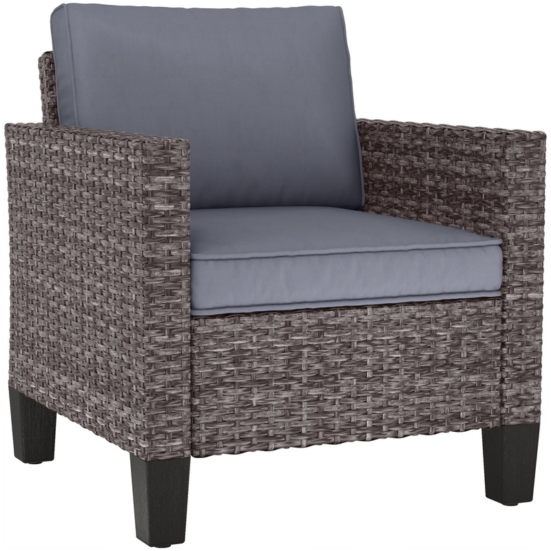 Single Rattan Chair, Garden Armchair with Cushions, Dark Grey