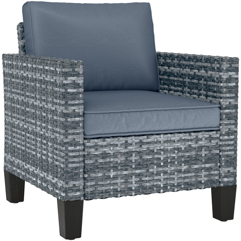 Single Rattan Chair, Garden Armchair with Cushions, Light Grey