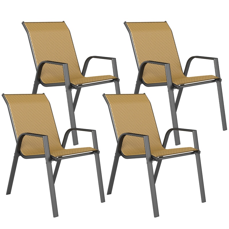 Wicker Dining Chairs Set of 4, Stackable Outdoor Chairs, Khaki