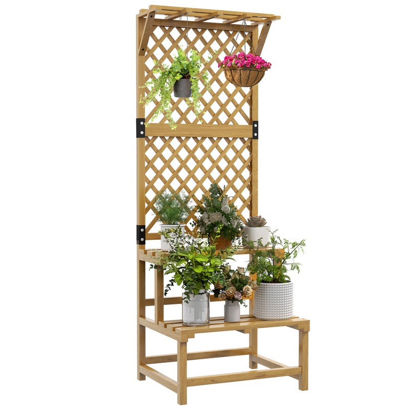 Wooden Plant Stand with Trellis for Climbing Plants, Yellow