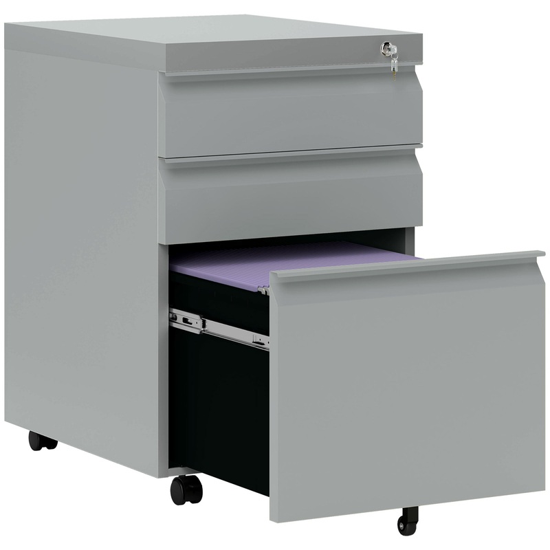 3 Drawer File Cabinet, Lockable Metal Filling Cabinet, Grey