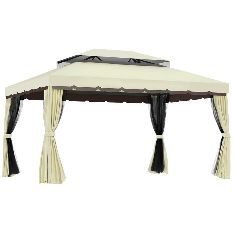 3 x 4 m Aluminium Metal Gazebo Marquee Canopy Pavilion Patio Garden Party Tent Shelter with Nets and Sidewalls – Cream White