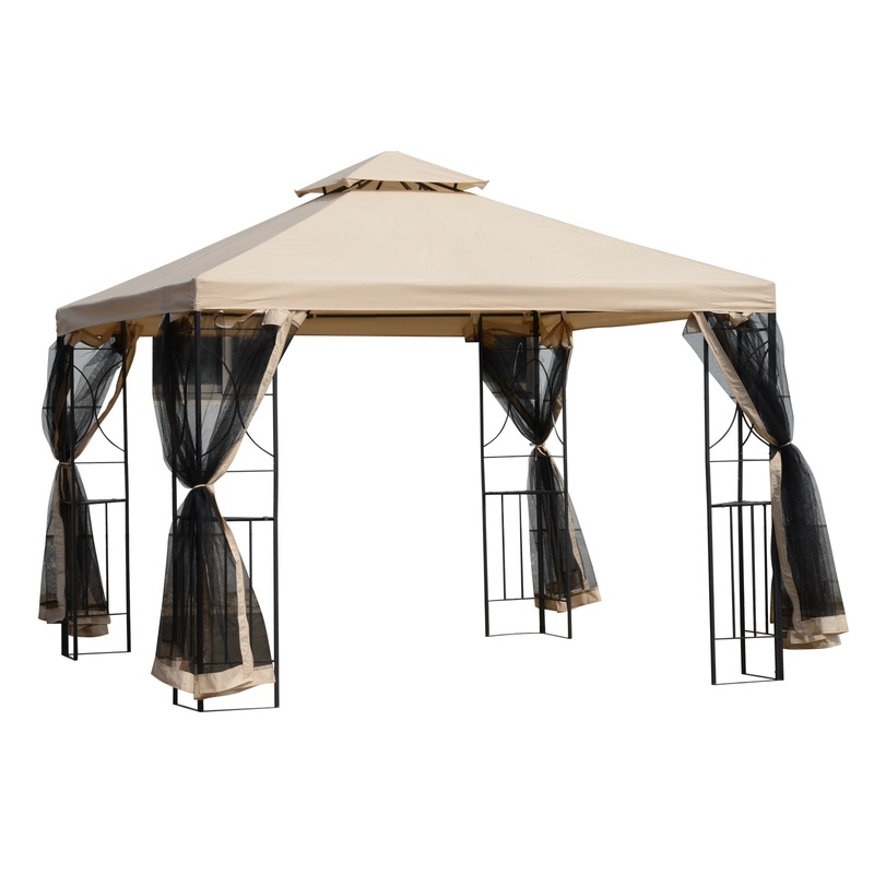 3x3m Garden Gazebo Tent W/Netting, 2-tier Roof