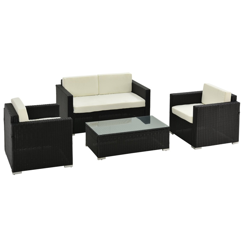 4-Seater Rattan Set Garden Rattan Furniture Wicker Steel Chair Seat Furniture Patio Rattan Garden Set Black