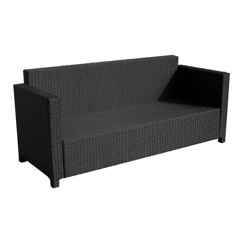 Garden Rattan Sofa 3 Seater All-Weather Wicker Weave Metal Frame Chair with Fire Resistant Cushion – Black