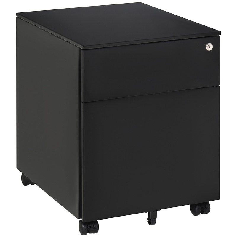 Mobile File Cabinet Steel Lockable w/ Pencil Tray for A4, Letters Black