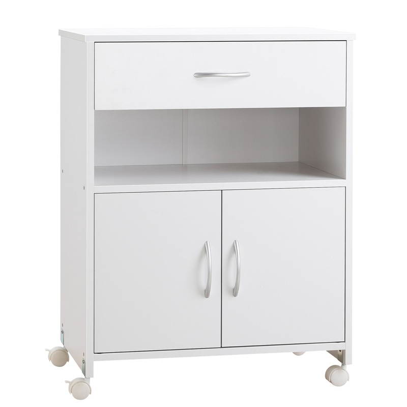 Mobile Printer Stand w/ Storage Shelf Universal Wheels for Home White