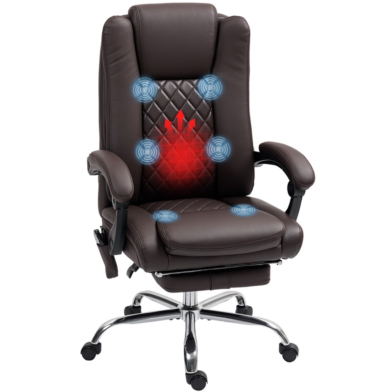 PU Leather Massage Office Chair, Reclining Desk Chair, Brown