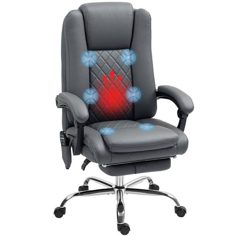PU Leather Massage Office Chair, Reclining Desk Chair, Grey