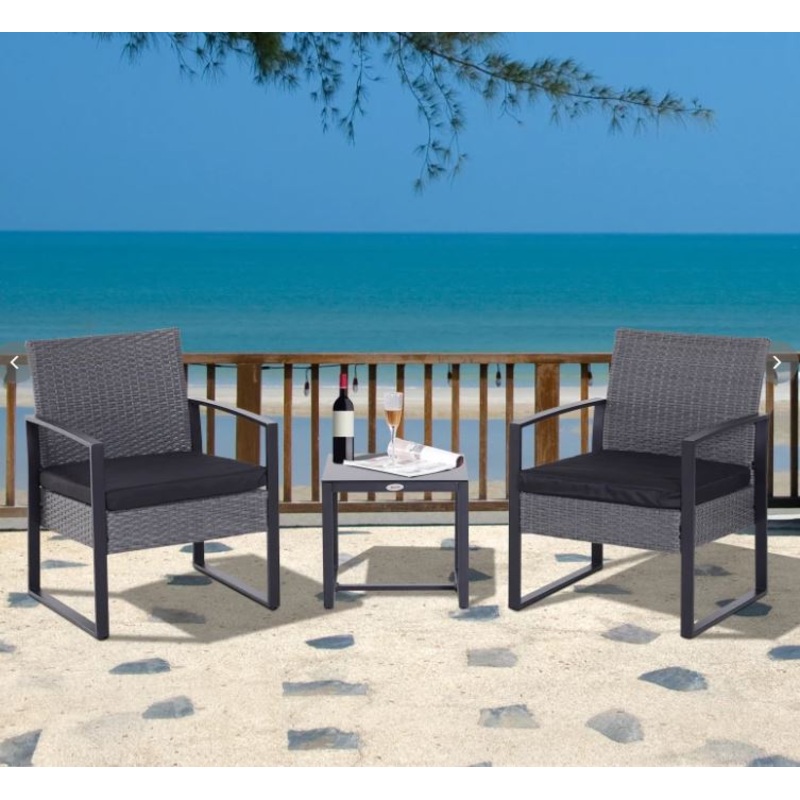 Rattan Bistro Set – The garden bistro sets includes a table and two matching chairs Grey