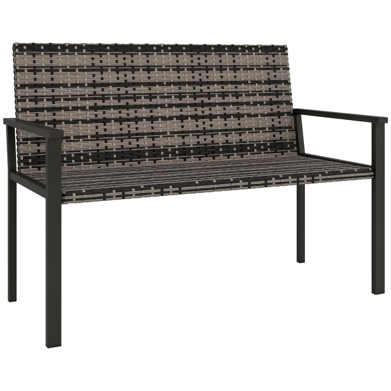 Rattan Garden Bench Loveseat with Quick-Drying Padding, Mixed Grey