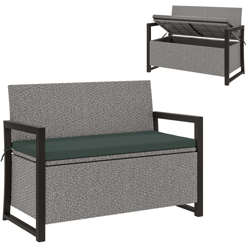 Rattan Garden Bench with Storage, Inner Bag, 151.5L Outdoor Bench