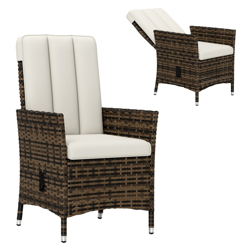 Rattan Garden Recliner Chair with Adjustable Backrest, Cream White