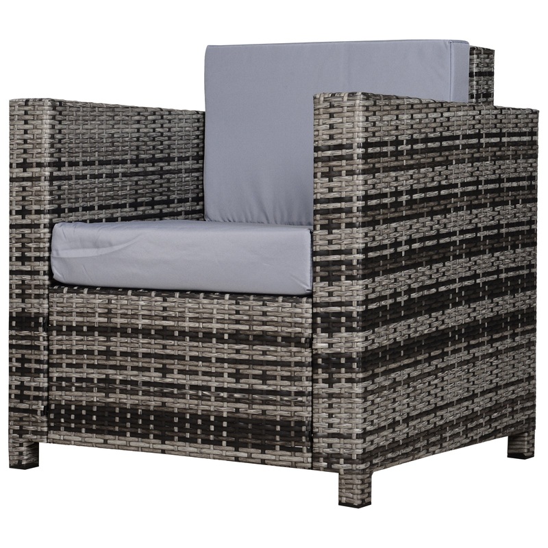1 Seater Rattan Garden Chair All-Weather Wicker Weave Single Sofa Armchair with Fire Resistant Cushion – Grey