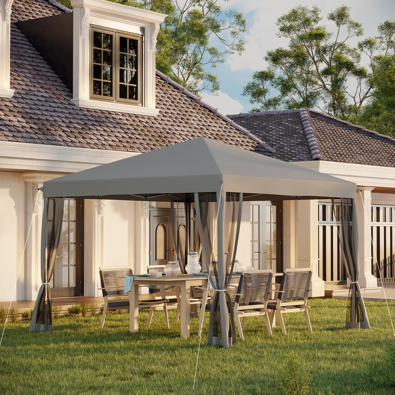 3 x 3m Pop Up Gazebo, Garden Tent with Removable Mesh Sidewall Netting, Carry Bag for Backyard Patio Outdoor Light Grey