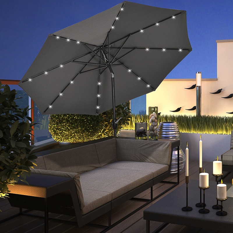 Patio Umbrella With Lights Adjustable Tilt – Grey