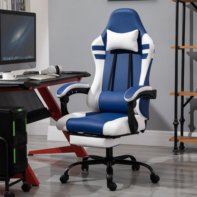 PU Leather Gaming Chair with Headrest & Footrest