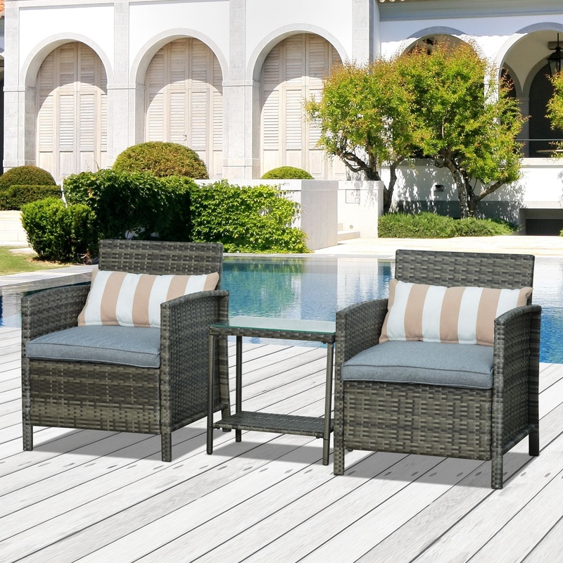 Rattan Bistro Set – two armchairs and a coffee table Wicker Grey