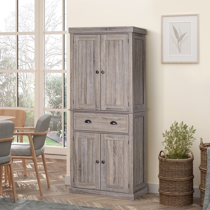 Traditional Colonial Freestanding Kitchen Cupboard Storage Cabinet – 76L x 40.5W x 184H (cm) Dark Wood Grain