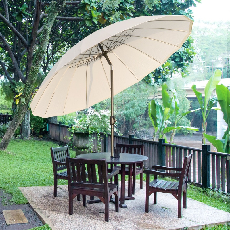 255cm Patio Parasol Umbrella Outdoor Market Table Parasol with Push Button Tilt Crank and Sturdy Ribs for Garden Lawn Backyard Pool White