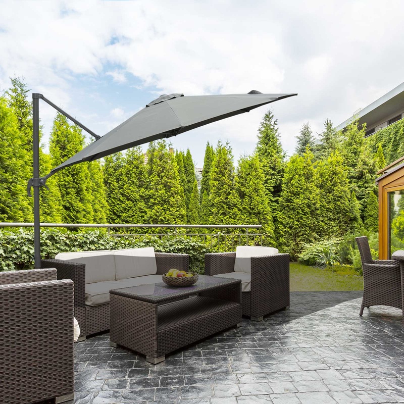 3(m) Patio Offset Parasol Roma Umbrella Cantilever Hanging Sun Shade Canopy Shelter 360 Rotation with Cross Base – Dark Grey
