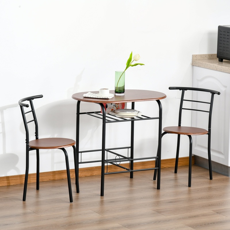 3-Piece Wood Top Breakfast Bar Table Set for 2, Dining Table w/Storage Shelf & 2 chairs