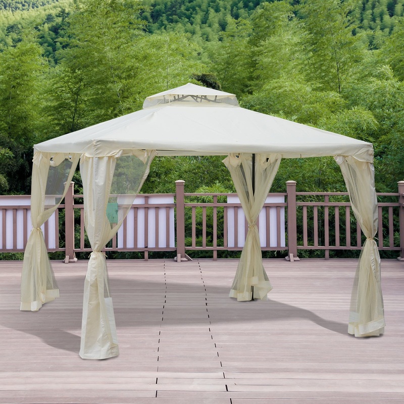 3 x 3 Meter Metal Gazebo Garden Outdoor 2-tier Roof Marquee Party Tent Canopy Pavillion Patio Shelter with Netting – Cream White