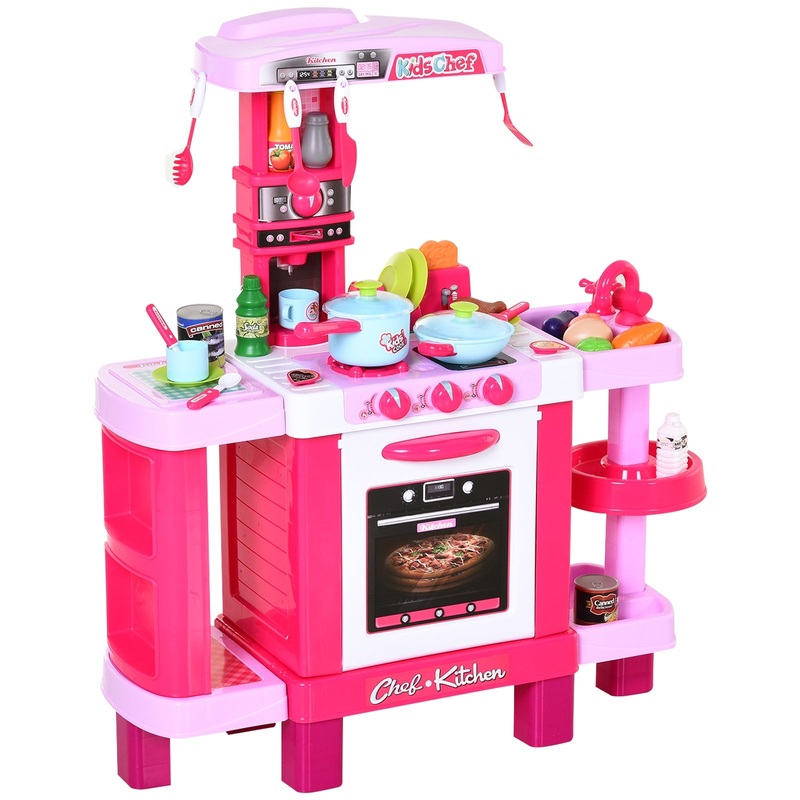 38-Piece Children’s Kitchen Play Set w/ Realistic Sounds Lights Food Utensils Pots Pans Appliances