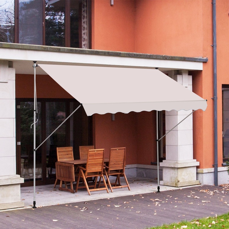 3×1.5m Garden Patio Manual Awning Canopy Sun Shade Shelter Retractable Adjustable Aluminium Frame Beige