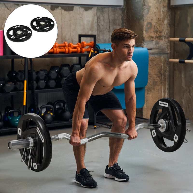 Olympic Weight Plates, Tri-Grip Barbell Weights Set Rubber Coated with 5cm/2” Holes for Home Gym Lifting and Strength Training, 2 x 10kg