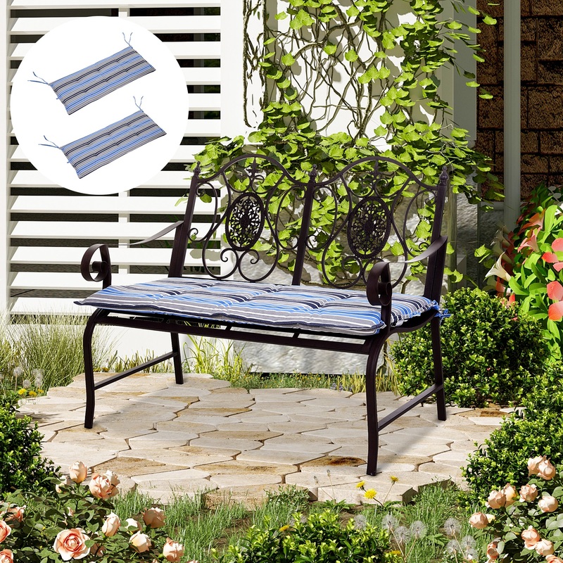 Set of 2 Outdoor Garden Patio 2-3 Seater Bench Swing Chair Cushion Seat Pad Mat Replacement 120L x 50W x 5T cm – Blue Stripes