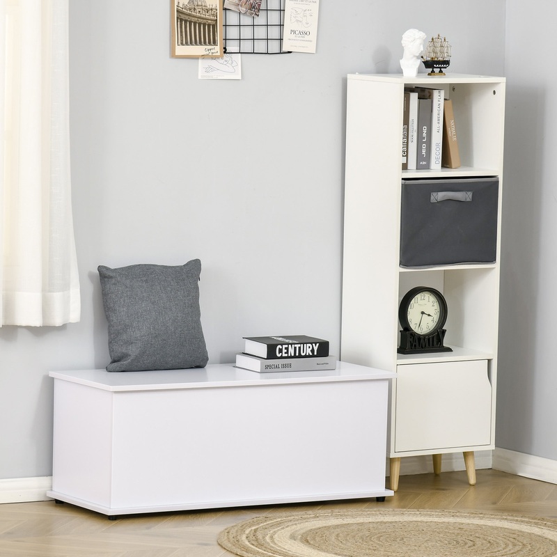 Wooden Storage Box Clothes Toy Chest Bench Seat Ottoman Bedding Blanket Trunk Container with Lid – White