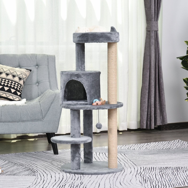 104 cm Cat Tree, Cat Condo Tree Tower, Cat Activity Centre with Scratching Posts, Plush Perch, Hanging Ball – Beige