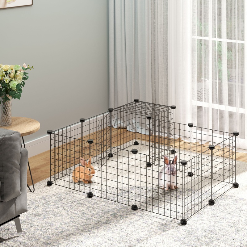 Pet Playpen w/ Door Customisable Fence for Guinea Pigs Hamsters Chinchillas Hedgehogs – Black