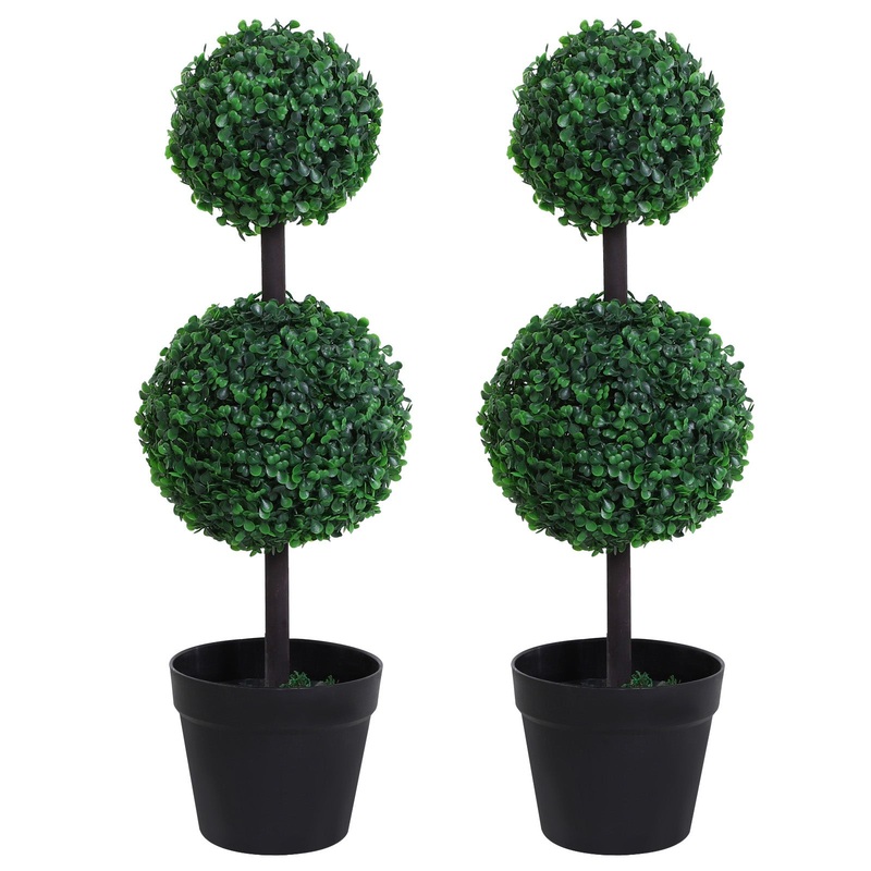 Set of 2 Artificial Boxwood Ball Topiary Trees Potted Decorative Plant Outdoor and Indoor Dcor (67cm)