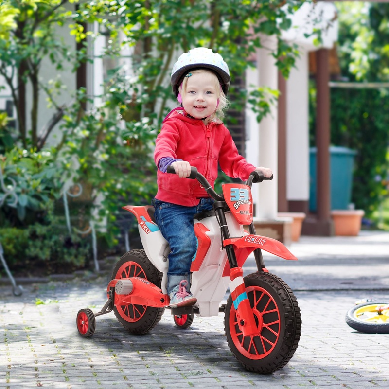 12V Kids Electric Motorcycle Ride-On, with Training Wheels, for Ages 3-6 Years – Red