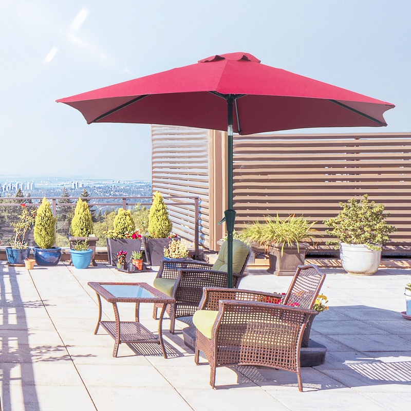2.7M Tilting Parasol Sun Parasol Outdoor Garden Umbrellas Sun Shade Aluminium Frame with CrankWine Red