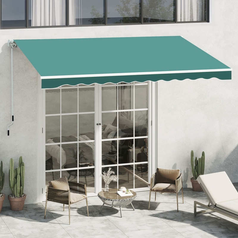 3.5 x 2.5 m Garden Patio Manual Awning Canopy Sun Shade Shelter with Winding Handle – Green