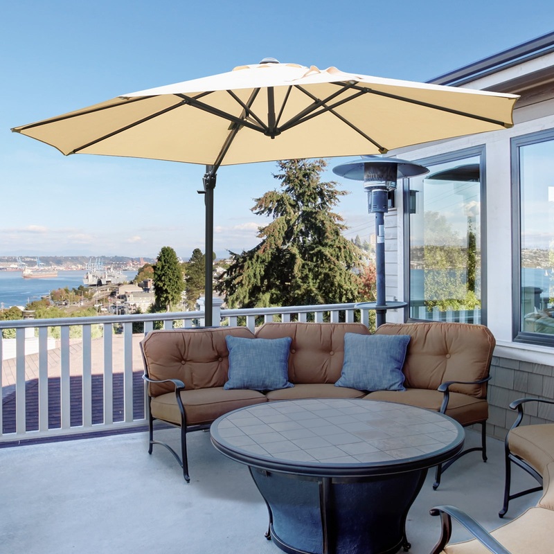 3(m) Patio Offset Parasol Roma Umbrella Cantilever Hanging Sun Shade Canopy Shelter 360 Rotation with Cross Base – Beige