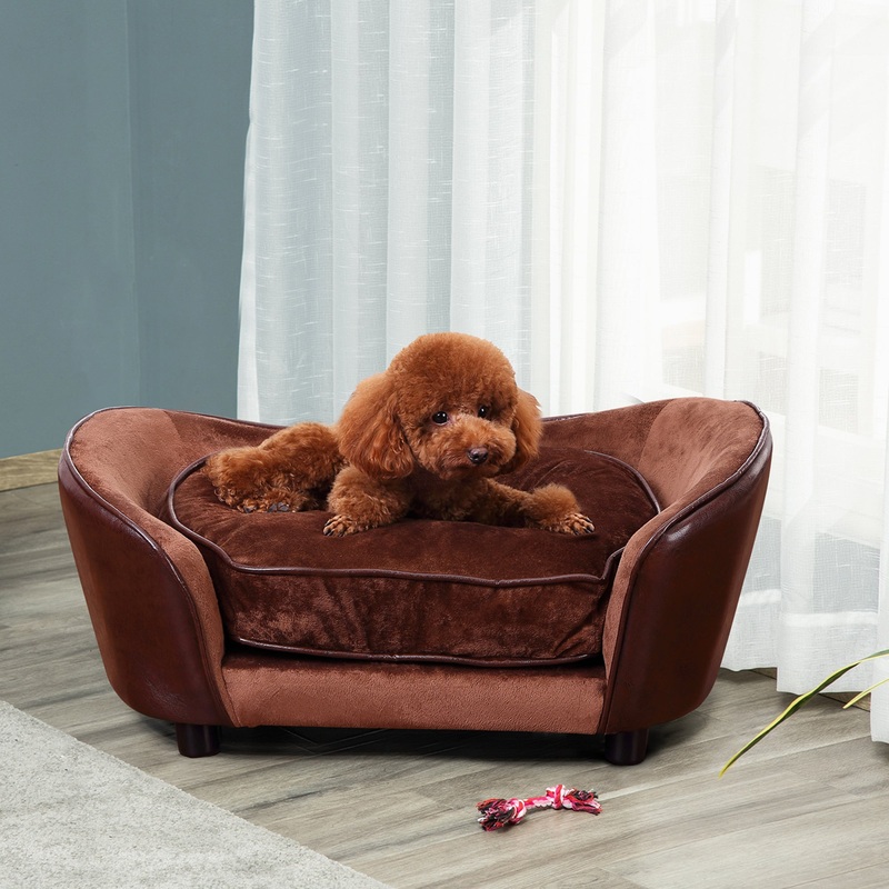Pet Sofa Dog Couch, with Cushion, for Cats, Small Dogs – Brown