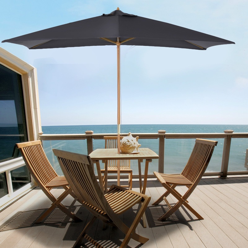 Wooden Garden Parasol Umbrella Outdoor Sun Shade Canopy, Dark Grey2 x 3m