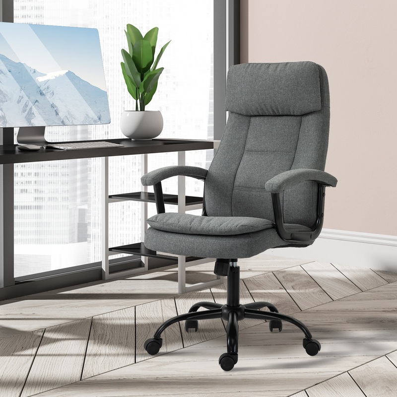 2-Point Massage Office Chair Linen-Look Ergonomic Adjustable Height w/ 360 Swivel 5 Castor Wheels Rocking Comfortable Executive Seat Grey